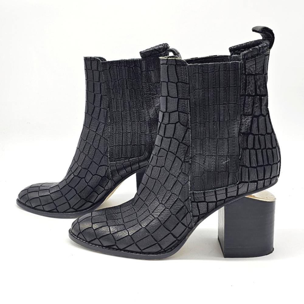 MOLLINI Vulcan Black Croc Leather Ankle Boot 40